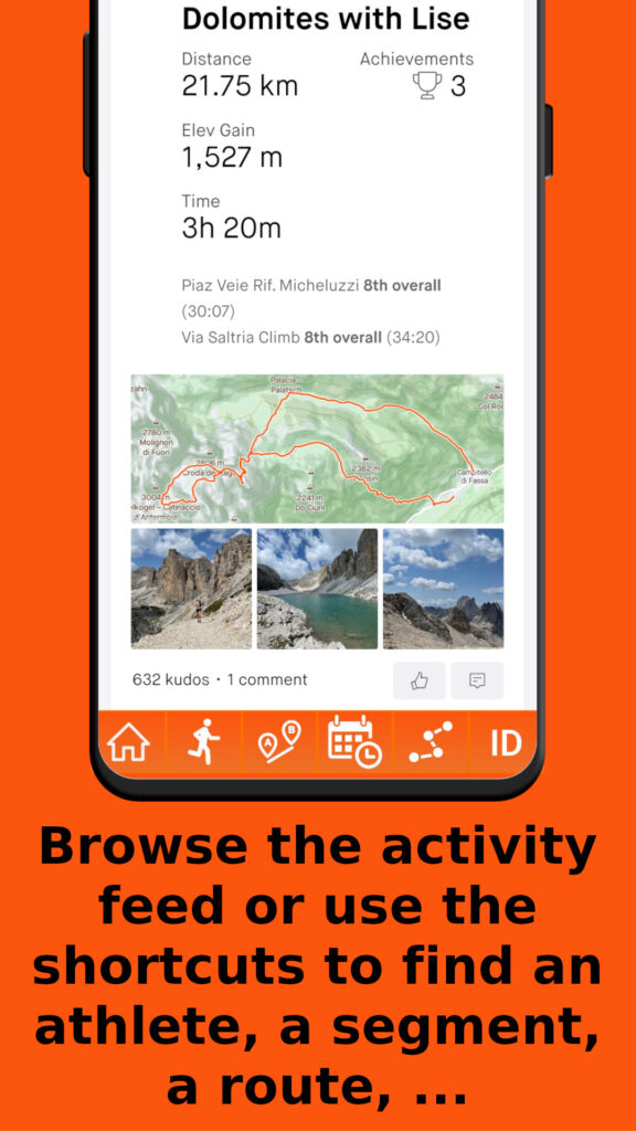 Browse the activity feed or use the shortcuts to find and athlete, a segment, a route, ...